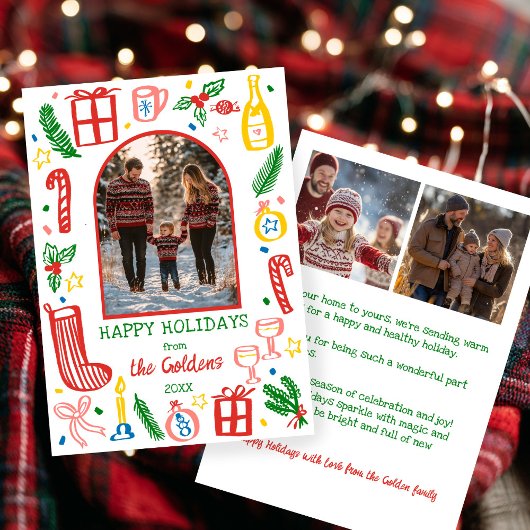 Whimsical Christmas  Cute Custom Arch 3 PHOTO  Feestdagenkaart