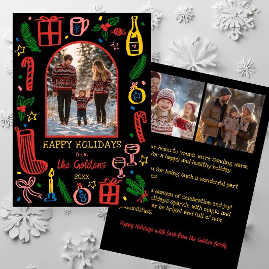 Whimsical Christmas Cute Custom Arch 3 PHOTO Feestdagenkaart