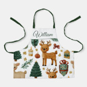Whimsical Christmas Deer | Custom Name Kids Apron Schort (Voorkant)