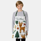 Whimsical Christmas Deer | Custom Name Kids Apron Schort (Gedragen)