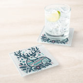 Whimsical Christmas Deer Vector Clipart - Festive Glazen Onderzetter (Schuin)