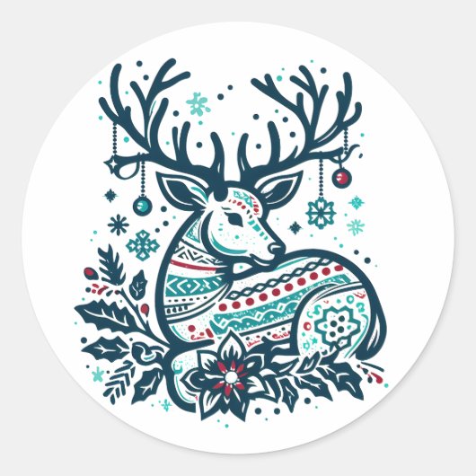 Whimsical Christmas Deer Vector Clipart - Festive Ronde Sticker (Voorkant)