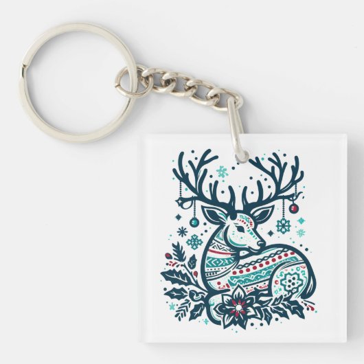 Whimsical Christmas Deer Vector Clipart - Festive Sleutelhanger (voorkant)