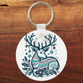 Whimsical Christmas Deer Vector Clipart - Festive Sleutelhanger (Voorkant)