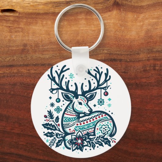Whimsical Christmas Deer Vector Clipart - Festive Sleutelhanger (Voorkant)