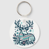 Whimsical Christmas Deer Vector Clipart - Festive Sleutelhanger (Achterkant)