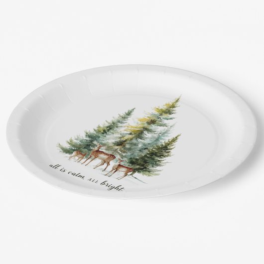 Whimsical Christmas Deers in Forest Paper Plates Papieren Bordje (Gekanteld)