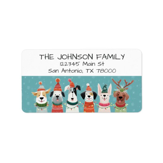 Whimsical Christmas Dogs Return Address Etiket (Voorkant)