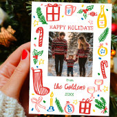 Whimsical Christmas Doodle Schattigee aangepaste f Feestdagenkaart