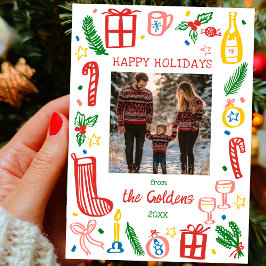 Whimsical Christmas Doodle Schattigee aangepaste f Feestdagenkaart