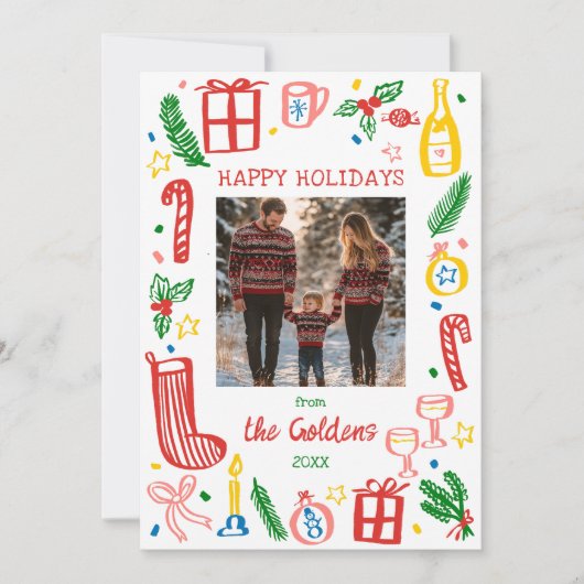 Whimsical Christmas Doodle Schattigee aangepaste f Feestdagenkaart (Voorkant)