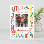 Whimsical Christmas Doodle Schattigee aangepaste f Feestdagenkaart (Staand voorkant)