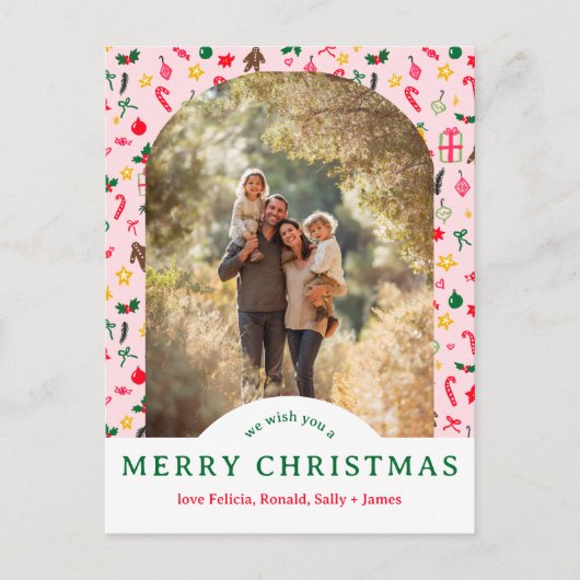 Whimsical CHRISTMAS Doodles CUSTOM Arch FOTO Briefkaart (Voorkant)