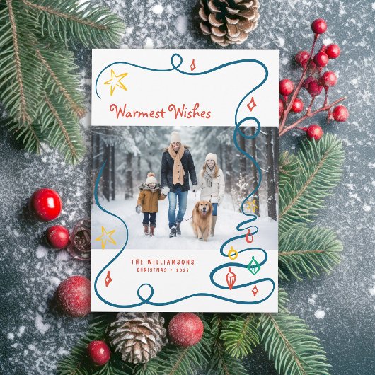 Whimsical Christmas Doodles Handdrawn with Photo Feestdagenkaart