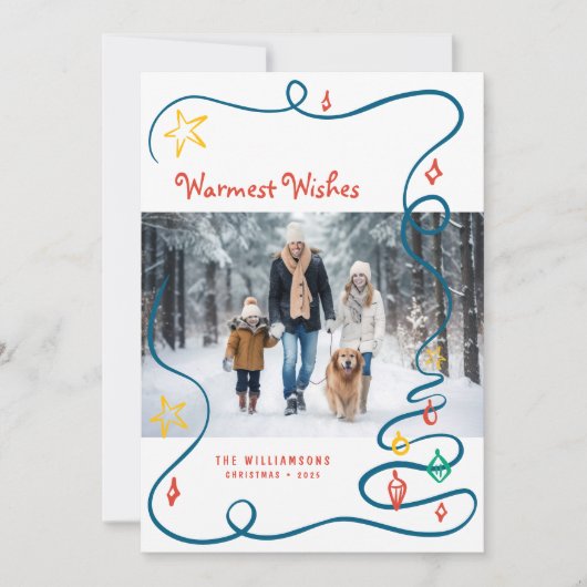 Whimsical Christmas Doodles Handdrawn with Photo Feestdagenkaart (Voorkant)