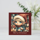 Whimsical Christmas Elf  Feestdagenkaart (Staand voorkant)