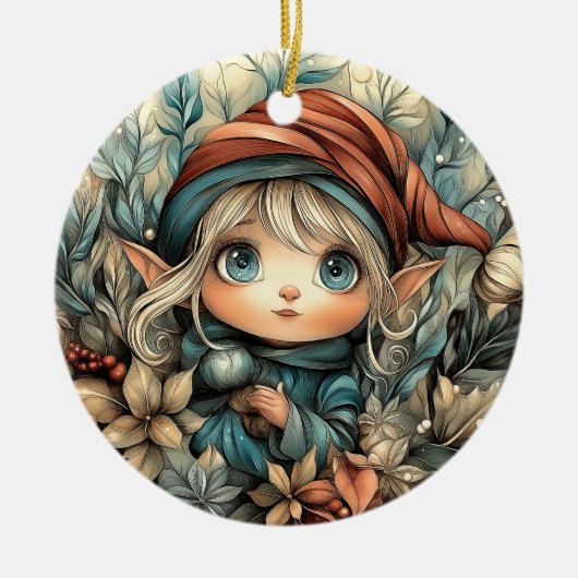 Whimsical Christmas Elf Keramisch Ornament (Voorkant)