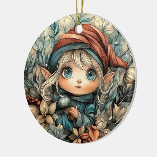 Whimsical Christmas Elf Keramisch Ornament (Links)