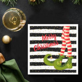 Whimsical Christmas Elf Legs op Stripes Servet