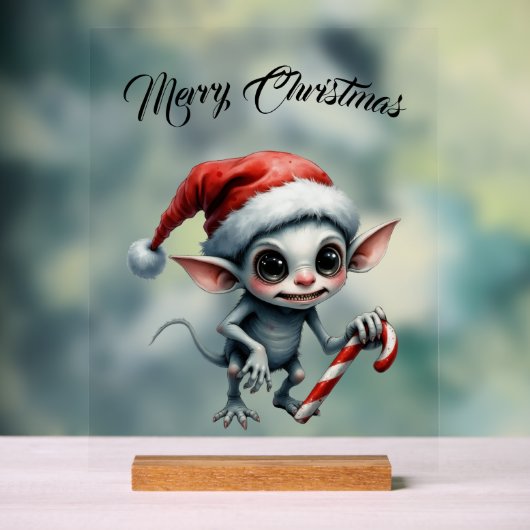 Whimsical Christmas Elf met snoepriet Acryl Bord (Neutraal)
