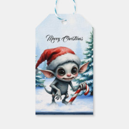 Whimsical Christmas Elf met snoepriet Cadeaulabel