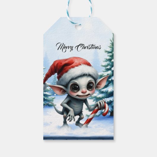 Whimsical Christmas Elf met snoepriet Cadeaulabel (Achterkant)
