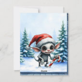 Whimsical Christmas Elf with Candy Cane.  Feestdagenkaart (Achterkant)