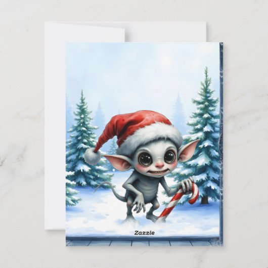 Whimsical Christmas Elf with Candy Cane.  Feestdagenkaart (Achterkant)