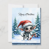 Whimsical Christmas Elf with Candy Cane.  Feestdagenkaart (Voorkant)