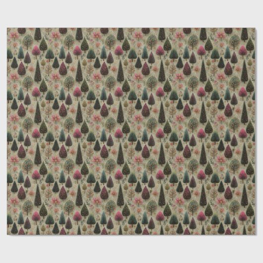 Whimsical Christmas Folk Art Tree Pattern Gift Cadeaupapier (Vlak)