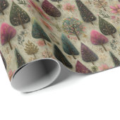 Whimsical Christmas Folk Art Tree Pattern Gift Cadeaupapier (Rol Hoek)