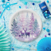 Whimsical Christmas Forest Deers Paper Plates Papieren Bordje (Feest)
