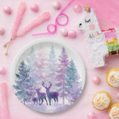 Whimsical Christmas Forest Deers Paper Plates Papieren Bordje (Feest)