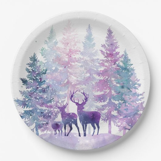 Whimsical Christmas Forest Deers Paper Plates Papieren Bordje (Voorkant)