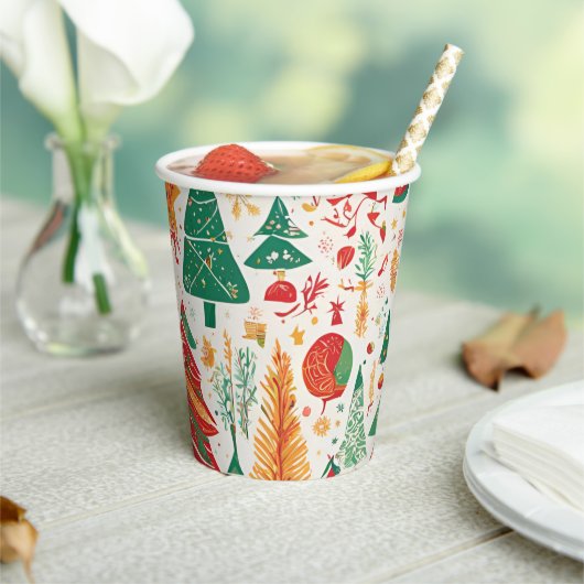 Whimsical Christmas Forest Paper Cup Papieren Bekers (Insitu)