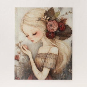Whimsical Christmas Girl Feestelijke Bloemen Fine Legpuzzel