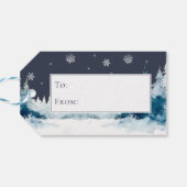 Whimsical Christmas Gnome familie | Blauw Cadeaulabel (Achterkant Horizontaal)