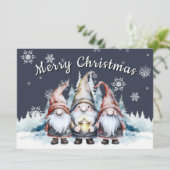 Whimsical Christmas Gnome Familiefoto Feestdagenkaart (Staand voorkant)