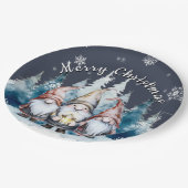 Whimsical Christmas Gnome Family Party | Blauw Papieren Bordje (Gekanteld)