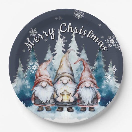 Whimsical Christmas Gnome Family Party | Blauw Papieren Bordje (Voorkant)