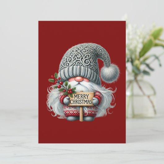 🎅 Whimsical Christmas Gnome Feestdagenkaart (Staand voorkant)