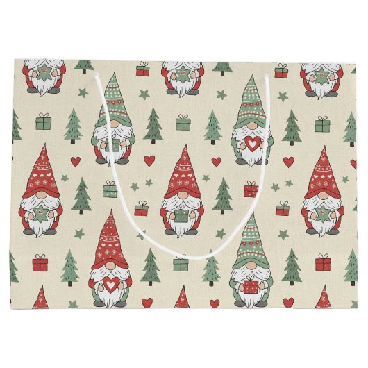 Whimsical Christmas Gnome Gift Bag Groot Cadeauzakje (Achterkant)