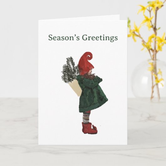 Whimsical Christmas Gnome Kaart - Feestelijke Groe (Gele Bloem)