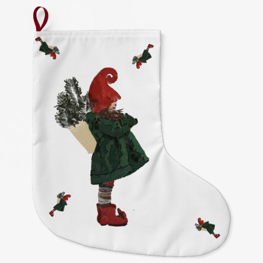 Whimsical Christmas Gnome Stocking Grote Kerstsok (Voorkant)