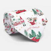 Whimsical Christmas Gnomes Elves Red Farm Truck Stropdas (Opgerold)