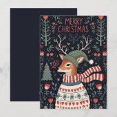 Whimsical Christmas greeting card with a deer  Feestdagenkaart (Voorkant / Achterkant)