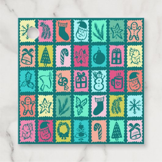 Whimsical Christmas Grid Cute Bright Holiday Gift Bedankjes Labels (Voorkant)