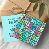Whimsical Christmas Grid Cute Bright Holiday Gift Bedankjes Labels