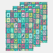 Whimsical Christmas Grid Cute Bright Holiday Inpakpapier Vel