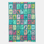 Whimsical Christmas Grid Cute Bright Holiday Theedoek (Verticaal)